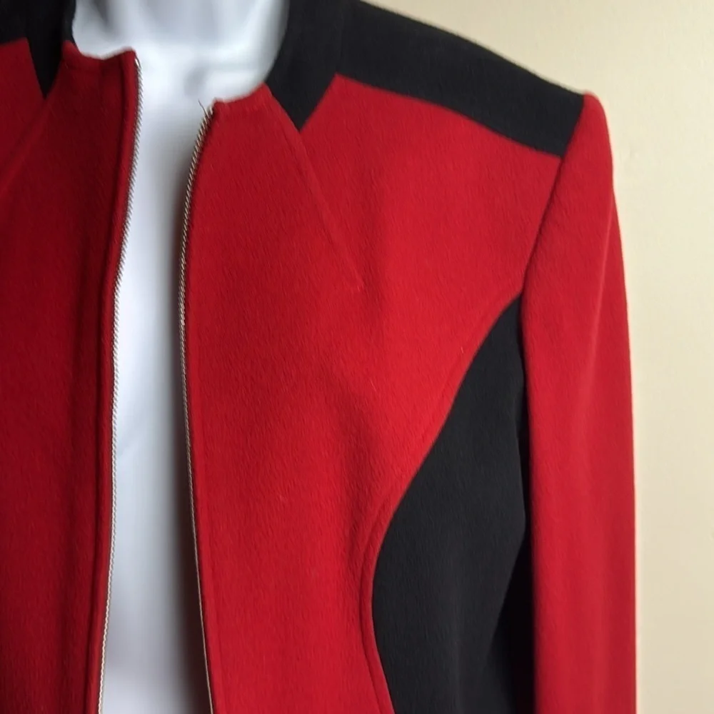 Louben Red Black Cashmere Wool Zip Jacket Size 14
